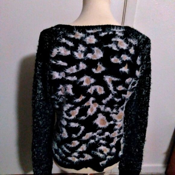Miss Me Animal Print Black and Tan Sweater Top Size Medium - Picture 2 of 5